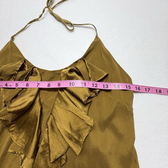 HALE BOB Women Silk Ruffle Halter Top Ties at Neck Satin Chiffon Sz M Gold 20-11 - Picture 5 of 9